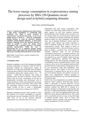 غلاف مستند PDF - تنفيذ SHA-256 الكمي لتعدين العملات المشفرة الموفرة للطاقة